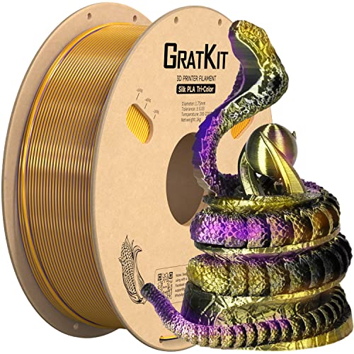 Image of Gratkit Silk Tri-Color PLA Filament，Coextrusion PLA Filament 1.75mm, + /-0.03mm, 1KG /Roll, Silk PLA Gold & Purple & Black