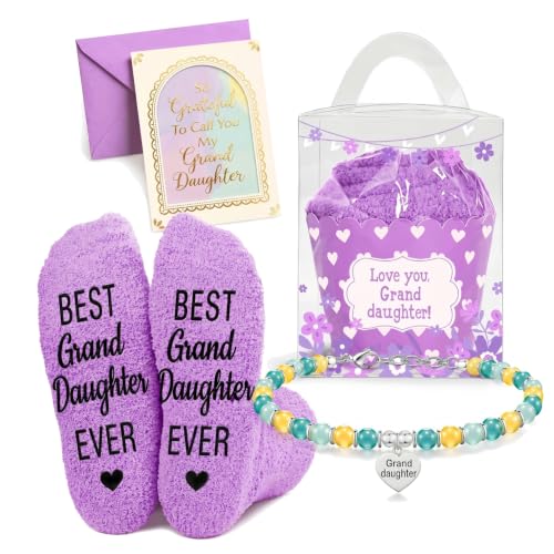 HAPPYPOP Granddaughter Gifts from Grandma - Socks & Bracelet Gift Set with Greeting Card Valentines Day Mothers Day Birthday & Christmas Presents
