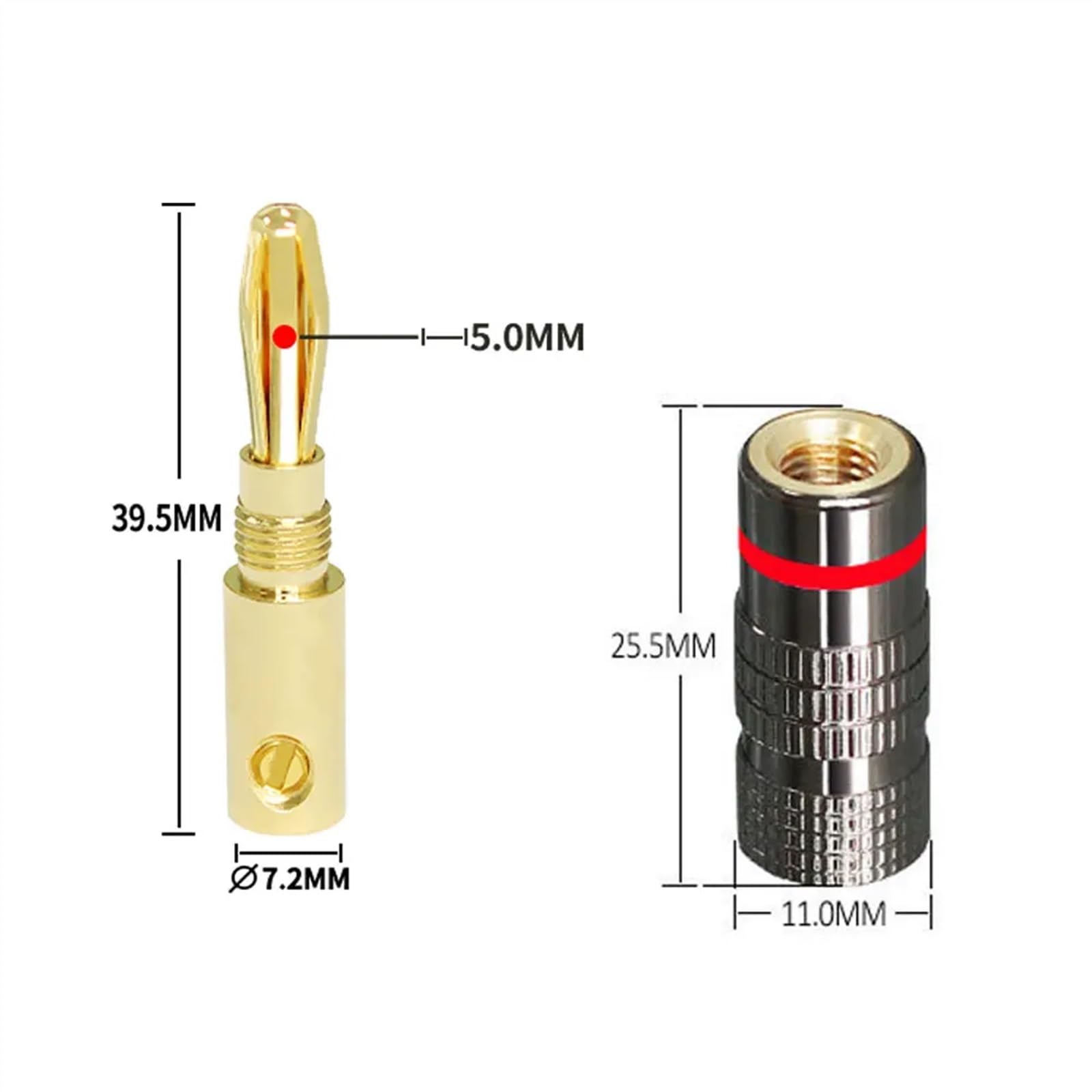 Lot de 24 fiches bananes en cuivre pur plaqué or avec double vis