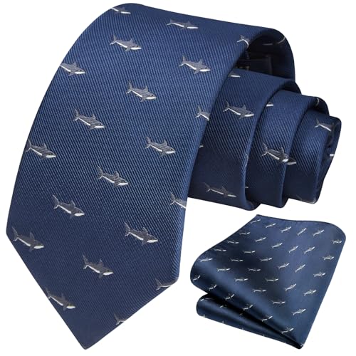 Image of HISDERN Ties for Men Classic Animal Tie and Pocket Square Set Jacquard Woven Silk Neckties Handkerchief Wedding Party