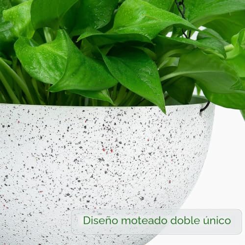 Miniatura 2 de Latern 2 Piezas Macetas Colgantes, 25cm Blanco Moteado Macetas Colgantes Con Orificios De Drenaje Y Tapones, Jardineras Colgantes Para La Decoración Del Jardín Del Hogar Boho