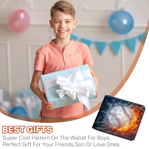 Image of Boys Wallet for Kids, Teen Boy Baseball Wallets 9-12 8-10 8-12, Cool Novelty Leather Bifold Rfid Blocking Purse Coin Pocket Zipper Id Window for Children Men Male Youth Guys Birthday Gifts