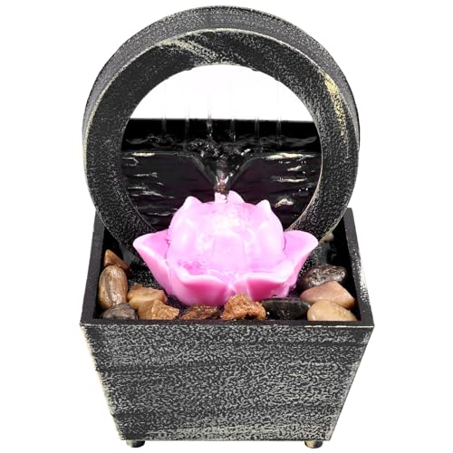 Foppla Tabletop Fountain,Indoor Tabletop Water Fountain,Home Desktop Waterfall Meditation Fountain,Sound Relaxation Fountain Ornament for Table Office Home Bedroom (Lotus)
