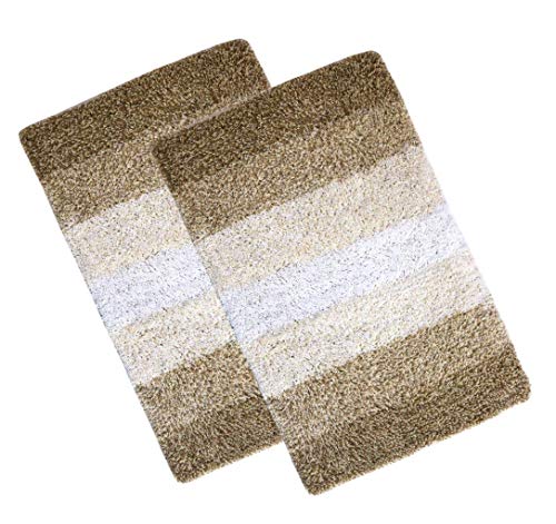 Image of THE HOME TALK Cotton Stripes Bathmats | Water Absorbent Runners | Floor Mats /Rugs for Kitchen, Bathroom| Ultra Soft Mats | Non-Slip | Pack of 2 | 40 x 60 cm | Beige