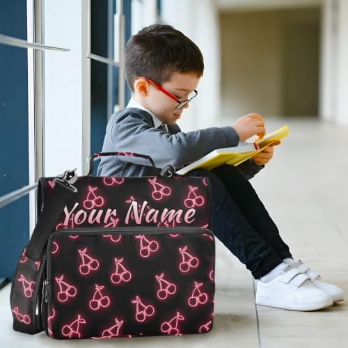 Image of Custom 3 Ring Zipper Binder Pink Neon Cherry Personalized Name 1.5 Inch Binders Large Capacity Multi Pockets for School Office Supplies