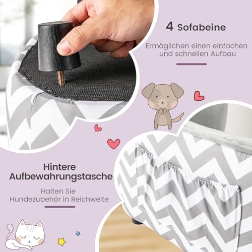 COSTWAY Katzenbett, kleines Hundesofa, 70 x 41 x 40 cm, Katzensofa mit weichem gepolstertem Kissen & waschbarem Bezug, Haustiersofa für kleine Hunde Katzen, Katzencouch bis 50 kg, Grau+Weiß