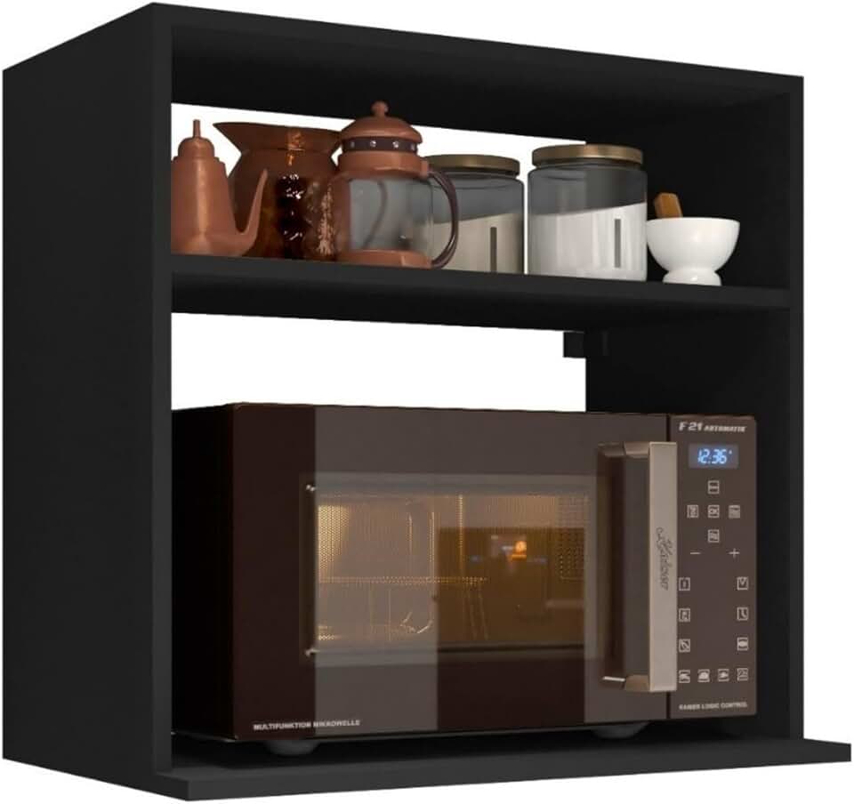 Suporte De Micro-ondas Suspenso Modular Nicho Parede Prateleiras Preto