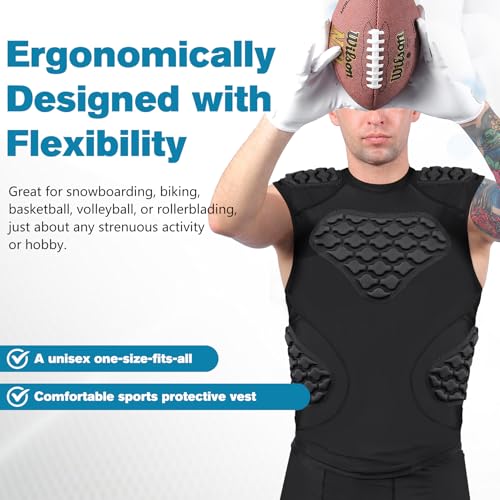 DGQY Men\'s Padded Compression Vest – Football Baseball Chest Protector with EVA Foam, Rib & Chest Protection for Rugby, Basketball, Lacrosse, Paintball YoutH Adult Sizes | Breathable Impact Dispersion