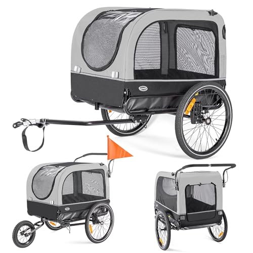 CXWXC Fahrradanhänger für Hunde 2 in 1 Fahrradanhänger & Jogger hundewagen mit Stoßdämpfer, Hundeanhänger Maximale Belastbarkeit 40KG/88LBS (Grau)