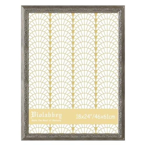 Image of VIOLABBEY 18x24 Poster Frame Sliver, Vintage Frames Ornate without Mat | Ornate Antique Frame, Fits 18x24 Photos for Wall Hanging, HD Plexiglass, Wall Decor