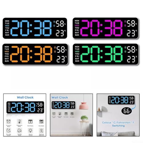Jotekonoby Reloj despertador digital con pantalla LED grande, calendario, temperatura y fecha, para uso en pared o escritorio en el hogar y la oficina (luz verde) - imagen 9