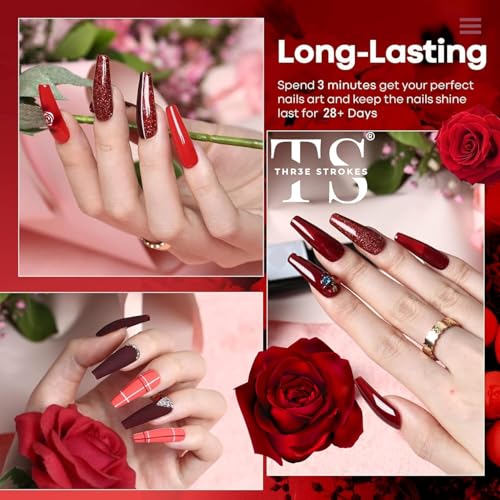 Image of THR3E STROKES Gel Nail Polish Set - 6 Colors Gel Polish Glitter Burgundy Sparkle Bloody Red Nail Polish Gel Manicure DIY Salon Nail Art Gifts (ROJA RED 888), 7.5 ml, Glossy Finish