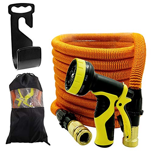 Preisvergleich Produktbild Froadp Gartenschlauch 30m Flexischlauch Erweiterbar Wasserschlauch Brause Düse mit 9 Funktionen für Gartenbewässerung und Reinigung(100Ft, Orange)