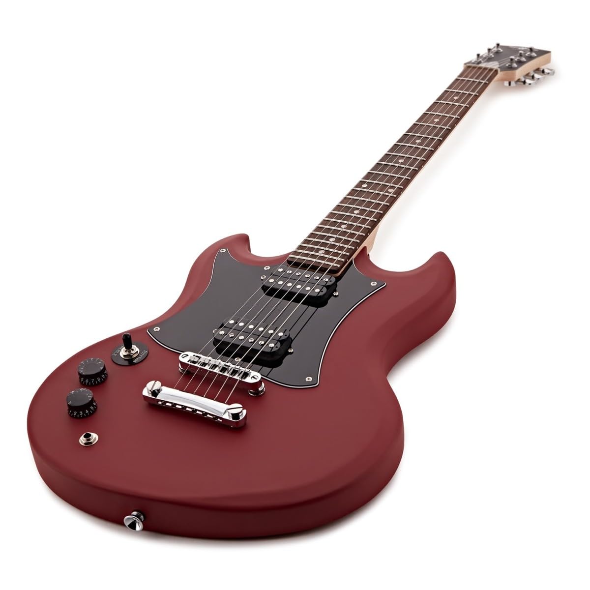 Chitarra Elettrica Brooklyn per Mancini + Ampli 15W, Rossa | Ampli Portatile con EQ 2 Bande e Uscita Cuffie, Manico Comodo e Corpo Leggero, Set Completo di Accessori Incluso