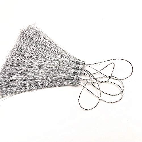 QUNINE 50 Pz 8mm Nappa in Filo d'oro e Argento Accessori per Gioielli Fai da Te Decorazione Regalo Nappa/Segnalibro/Abbigliamento/Nappa per Tende-13cm,Argento (Oro 13cm)