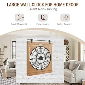 FLORA Large Farmhouse Wall ClockRustic Barn Door Wall Clocks for Living Room Decor Battery Operated 24 Brown