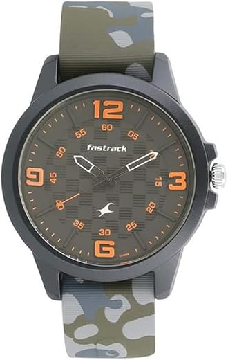 Fastrack Trendies Quartz Analog Black Dial Camo Green Silicone Strap Watch for Guys - NR38048PP01