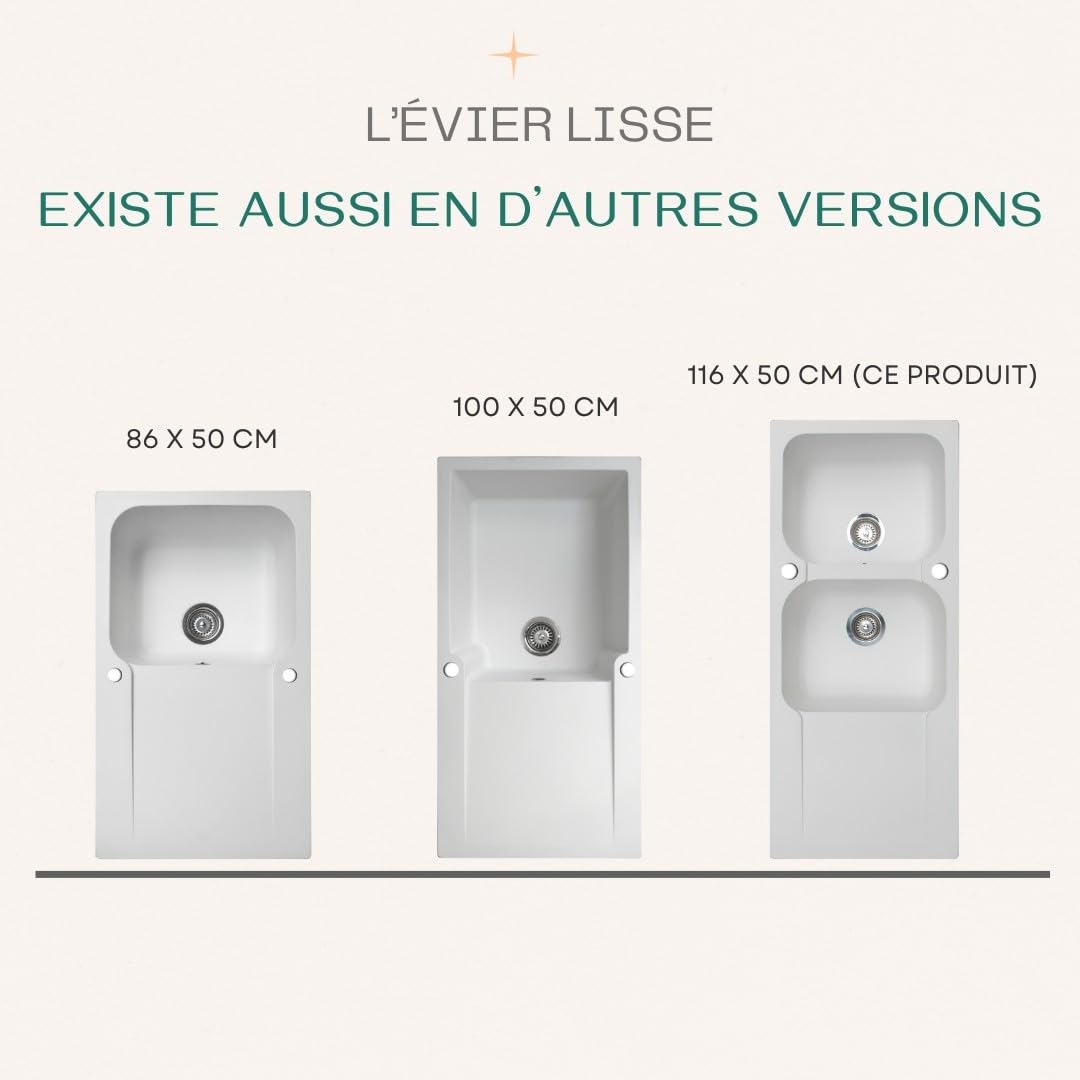 Essebagno Lisse fregadero reversible 2 cubetas 1 escurridor en resina blanca
