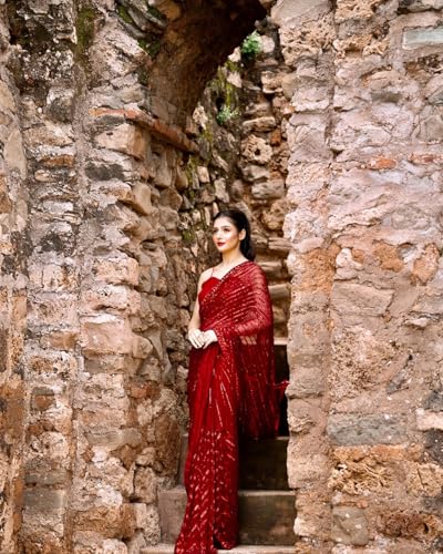 Classic Georgette Embroidery Seqance Work Saree with Unstitched Blouse Piece Lightweight Saree for Women Party Wear2