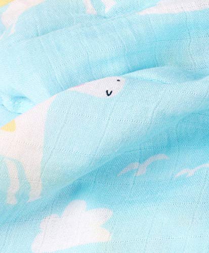 Image of Kassy Pop Printed 6 Layer Bamboo Muslin Blanket Cum Swaddling Towel for Baby, Toddlers | 70% Bamboo, 30% Cotton | AC Quilt, Multi-Purpose Blanket | Toxin Free | 110cm x 110cm (Bluw Unicorn Print)