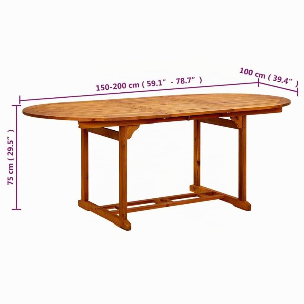 vidaXL Table de Jardin Table de Salle à Manger Dîner Patio Terrasse Cuisine Extensible Extérieur 200x100x75 cm Bois d'Acacia Massif