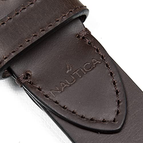 Image of Nautica Men's Casual Leather Belt | Everyday | Classic | Pants | Jeans | Khakis | Chinos | Metal Buckle