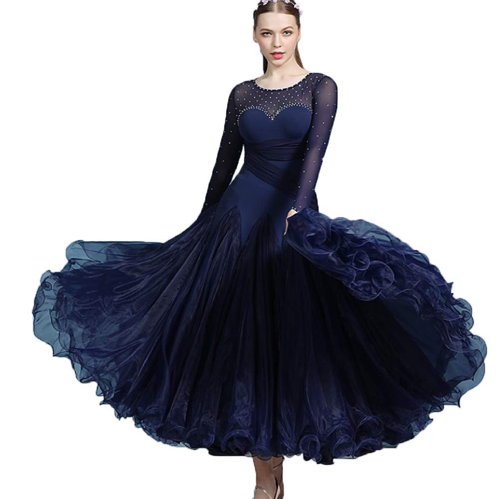 YDHTIZ National Dance Dress Women Waltz Ballroom Performance Dancewear Professional Modern Tango Competition Dress Navy