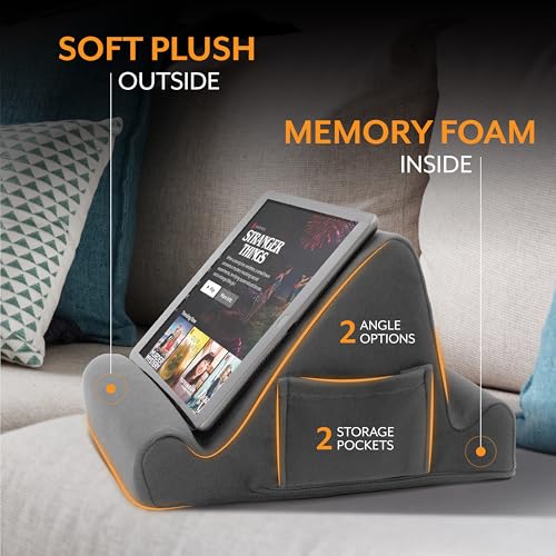 Image of Brookstone Tablet Lap Cushion - Tablet /Phone /Ebook Holder for Bed, Flights, and Travel, Memory Foam Lap Desk for Reading and Hands Free Viewing, Compatible iPad and Kindle Accessories, Grey
