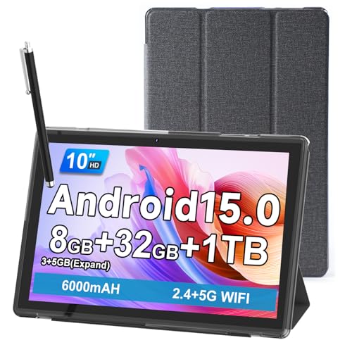 Image of 10 Inch Tablet With Case Stylus, Android 15 Tablets 8GB RAM 32GB ROM Support 1TB Expand, 10.1 IN Tableta Includes Tablet Protective Cover Dual Camera 5G WiFi-6, 6000mAh Battery 10 inch Android Tablet.