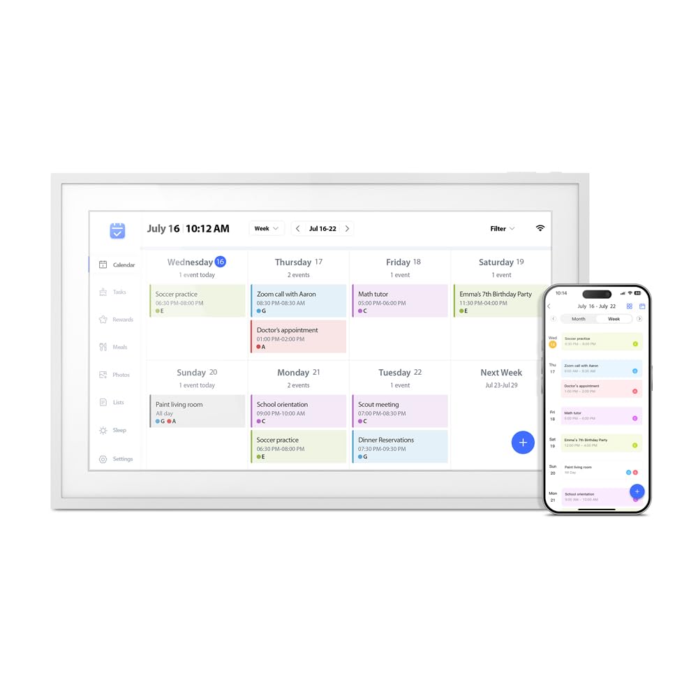 Aluratek AWFC15F - 15.6" Smart WiFi Digital Calendar, Photo Frame w/32GB Built-in Memory