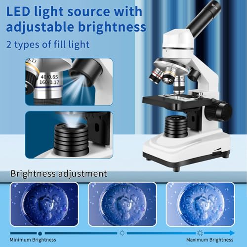 Image of Herwicm Microscope,40X-2000X Microscope with Phone Adapter & Slides Set,Suitable for Students School Lab and Home Education (Monocular Microscope)