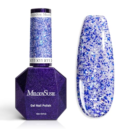 Image of MelodySusie Galaliver Blue Glitter Gel Nail Polish, 15ML Reflective Blue Diamond Shimmer Gel Polish Soak Off UV LED Cured Long Lasting Gift for Women DIY Nail Design Nail Art Manicure X11