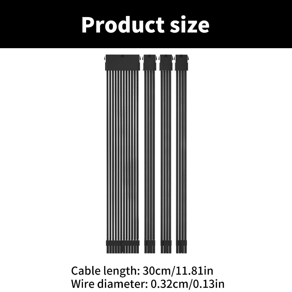 Juego de extensión de cable de alimentación de 18 AWG para PC, incluye CPU de 1 x 24 pines, 1 x 8 pines, cables PCIE de 2 x 8 pines con peines, opción de color de 30 cm