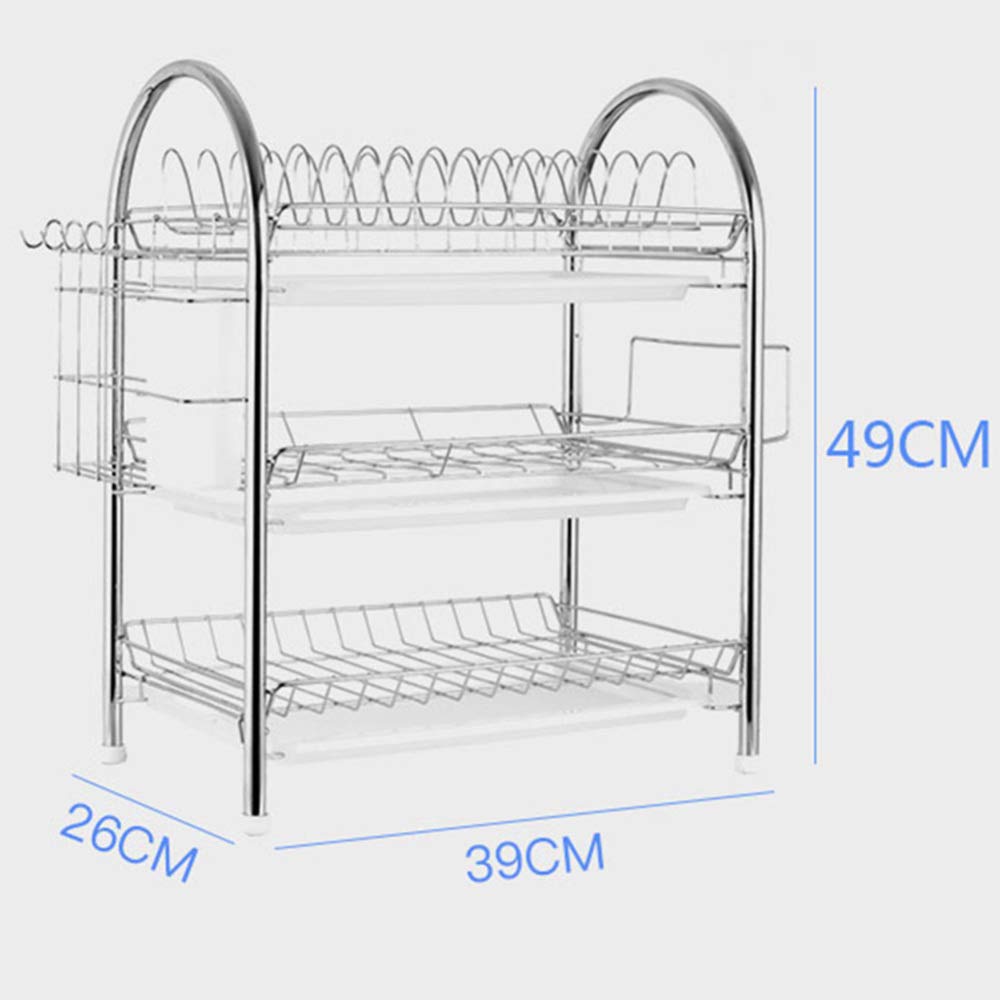 Escurridor de platos de acero inoxidable, organizador de cocina a prueba de óxido con 3 cubos de drenaje para platos, vasos, tazas y cubiertos, estante de secado duradero que ahorra espacio para un