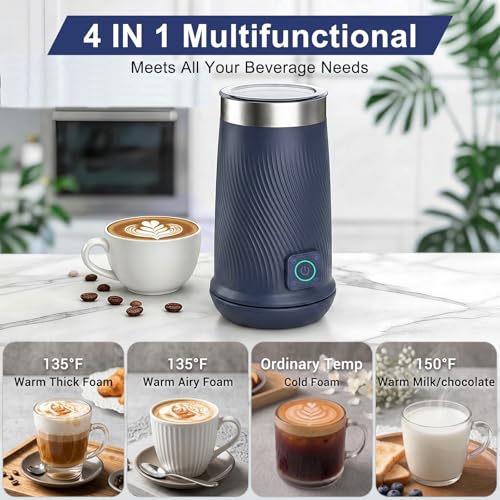 Image of Wowteam Milk Frother, 4-in-1 Electric Milk Steamer, Warm and Cold Milk Warmer and Foam Maker for Coffee, Latte, Cappuccinos, Macchiato, 8.2oz /240ml, Stainless Steel (Blue)