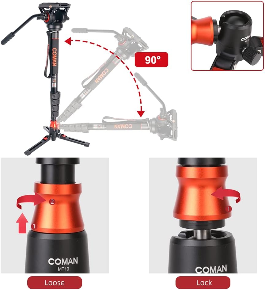 Monopod with Feet, Coman Professional Video Camera Monopod with Tripod Stand 70.6 inch Max Load 22 Lbs for Cameras, Canon, Nikon, Sony, DSLR, Video Camcorder : Electronics