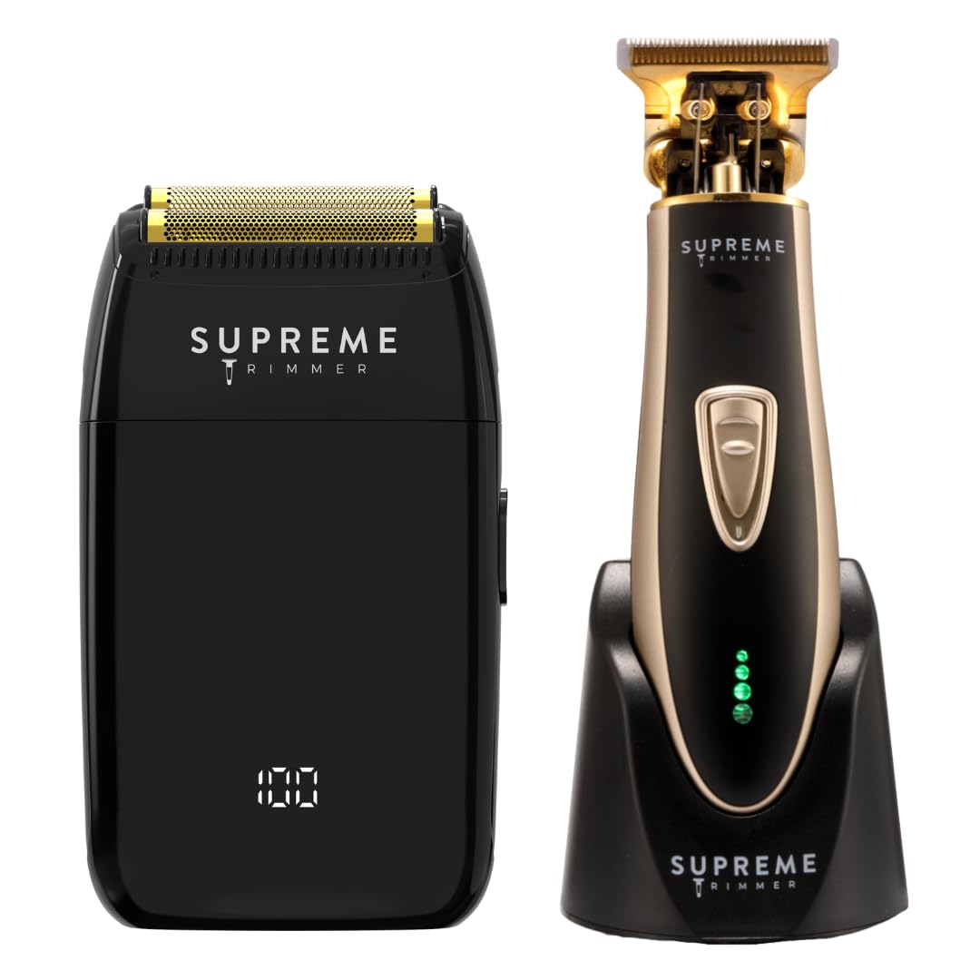 Supreme Trimmer 2-in-1 Crunch Lite Foil Shaver & T-Shaper Trimmer | ST5210 Beard Trimmer & STF600 Electric Razor | Travel Hair Trimmer Set | Black & Gold