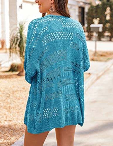 Image of HOTOUCH Lightweight Crochet Cardigan for Women Long Sleeve Open Front Knit Oversized Cardigans Sweaters