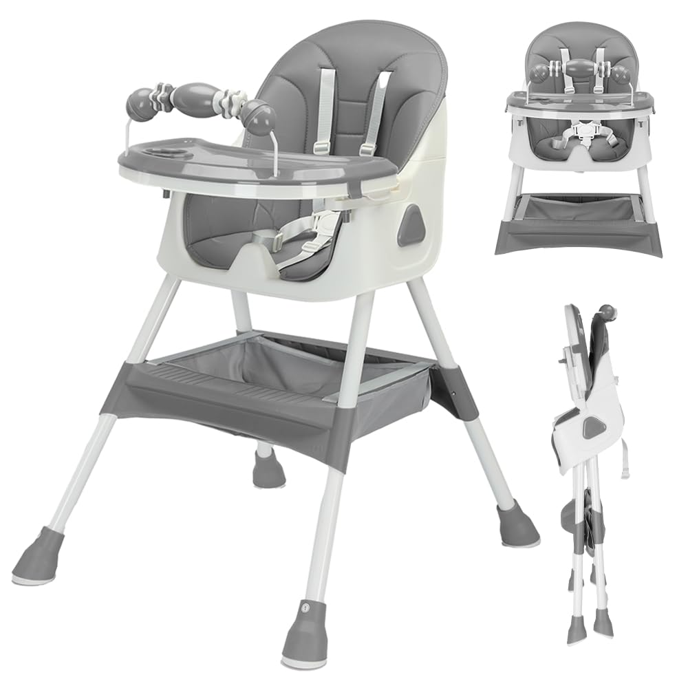 UBRAVOO 3-in-1 Babyhochstuhl, Kinderstuhl Klappbar Baby Hochstuhl ab 6 Monate, Umwandelbarer Ess- und Spielhochstuhl mit Doppellagigem Essteller und Spielzeugregal