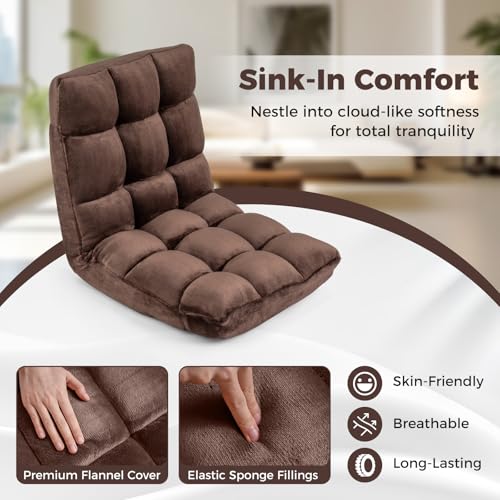 Image of COSTWAY Floor Chair, Video Gaming Chairs with Back Support | Adjustable 14-Position, Alloy Steel Frame, Lazy Sofa Lounge Recliner for Adults Kids (Chocolate)