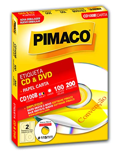 Etiqueta Adesiva Pimaco Ink-Jet/Laser para CDs/DVDs, CD100B, 115 diâmetro, Envelope com 100fls-200 E