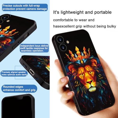 Printed with Lion for iPhone 16 case, Elegant Crowned Lion Design on Soft Silicone Protective Case - A Touch of Noble Grandeur and Exudes Royal Majesty (A2- Lions Animal)