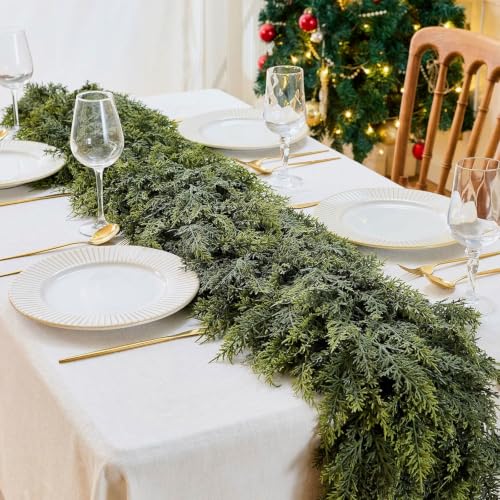 9FT Christmas Cedar Garland Real Touch - Thick & Full Artificial Cypress Greenery for Mantle, Fireplace, Stair, Table - Soft Realistic Winter Holiday Decorating, Christmas Decorations Indoor Outdoor - image 7