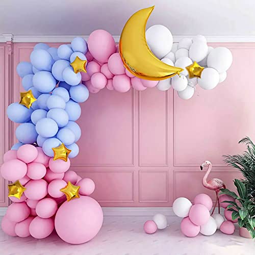 Image of Party Propz Baby Shower -White Latex Balloons Arc with Golden Moon Foil Combo 52Pcs for, Baby 1st Birthday, House Warming Party Decoration