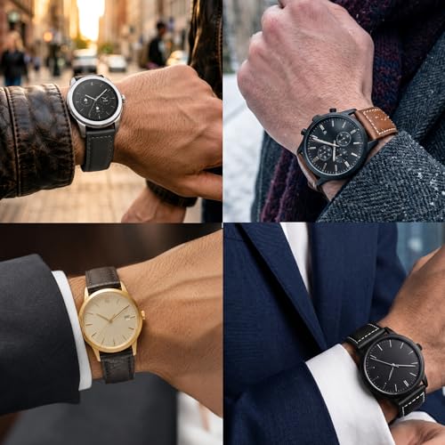 Image of Bandini Mens XL Extra Long Leather Watch Band or Regular Strap, Classic or Buffalo Pattern - 4 Colors, With or Without Stitch - 18mm 20mm 22mm 24mm 26mm 28mm 30mm Leather Watch Band for Men