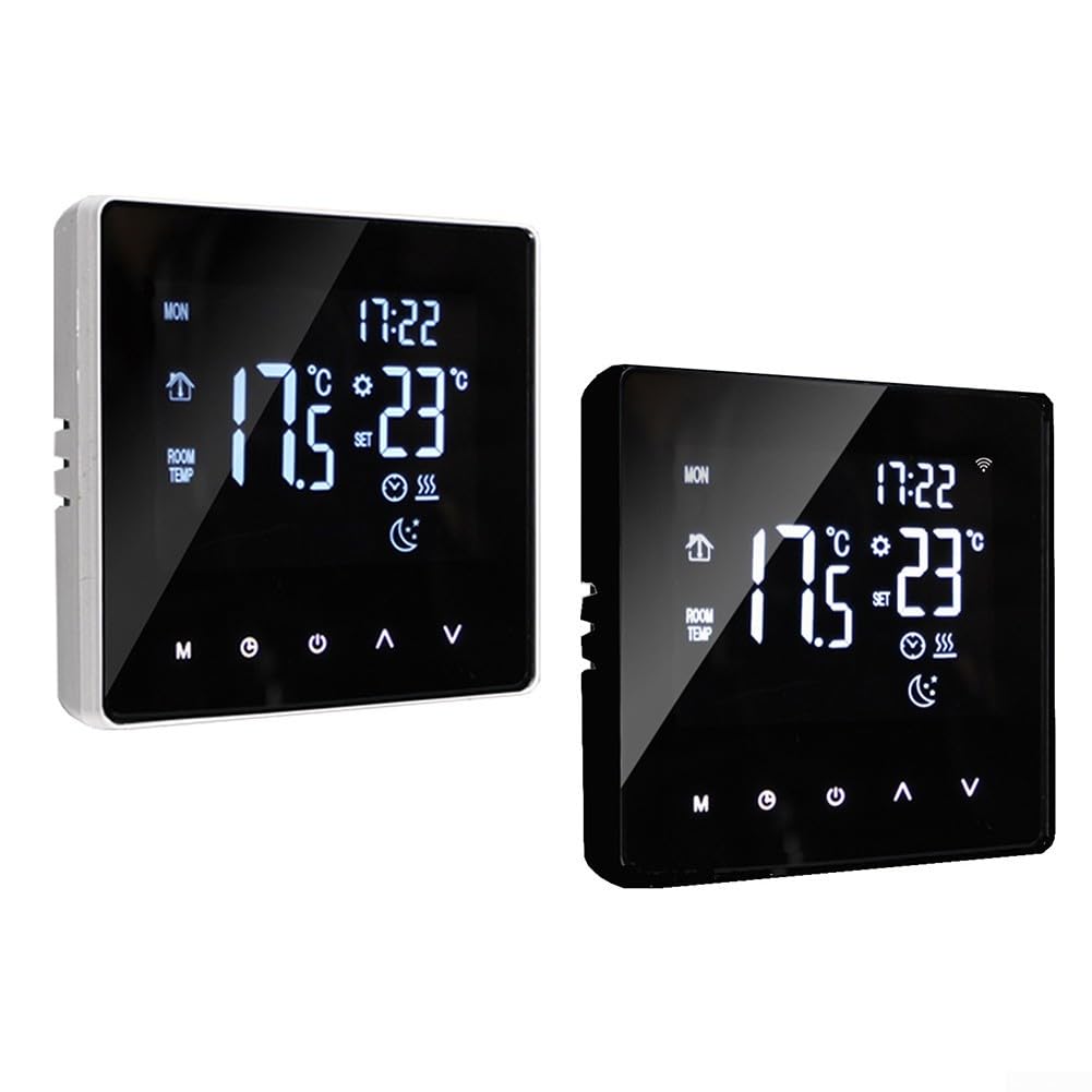 Wi-Fi-Thermostat für Wasser-Fußbodenheizung, intelligente Fußbodenheizung, Wandkessel, LCD-Temperatur, Sprachsteuerung (weiß)