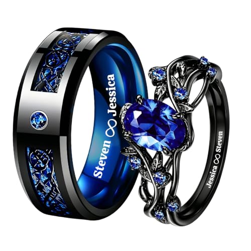Personalized Promise Rings for Couples Custom Couple Rings His and Hers Wedding Ring Sets 2 PCS Engagement Gift