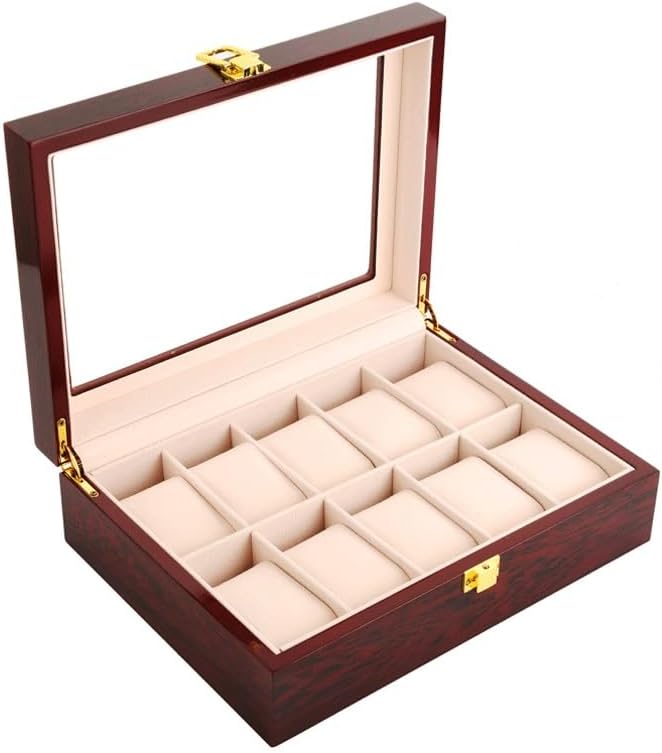 Piano Lacquer Watch Box Wooden Wine Red Skylight New Jewelry