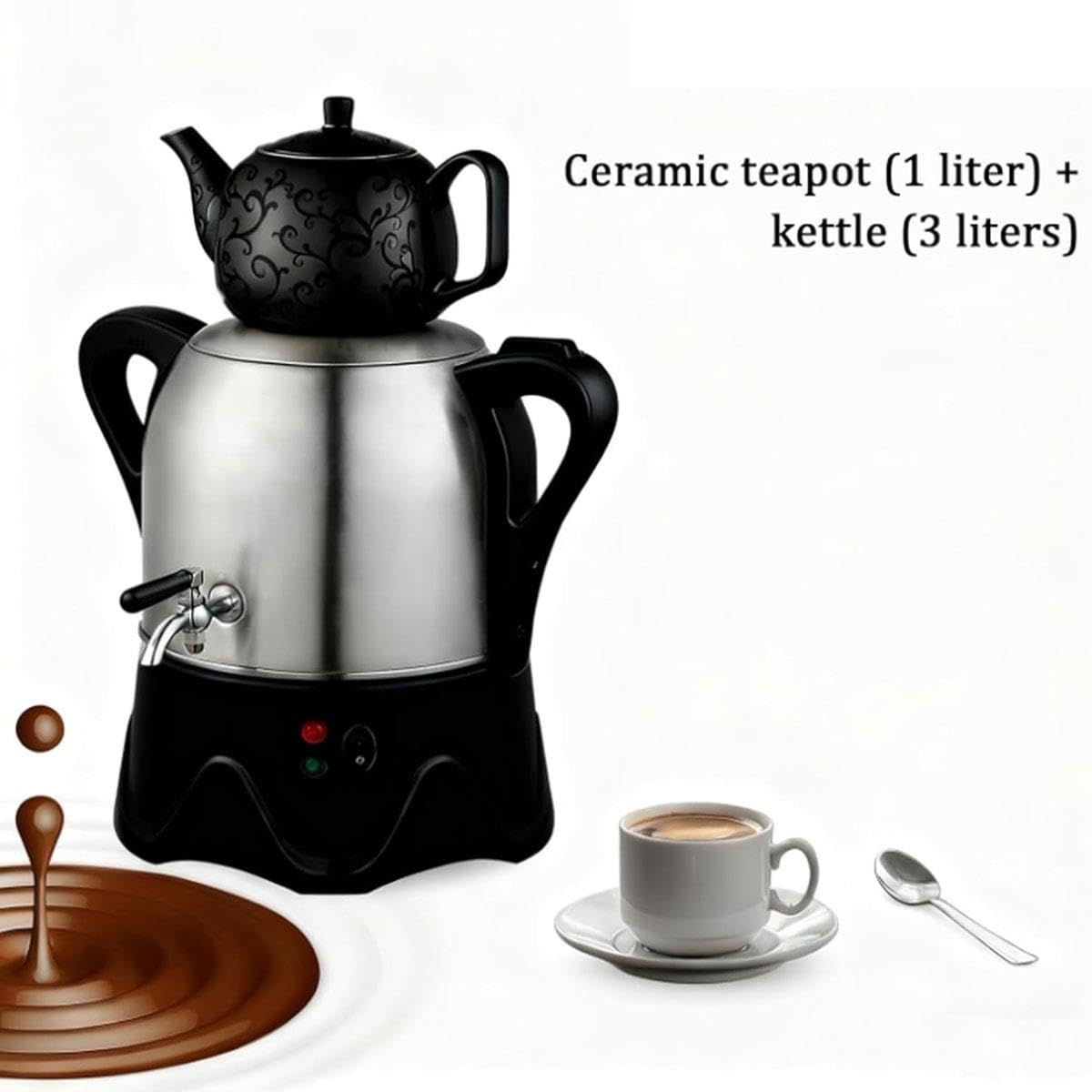 Théière turque électrique 1800w,bouilloire acier inoxydable 3L,théière 1L