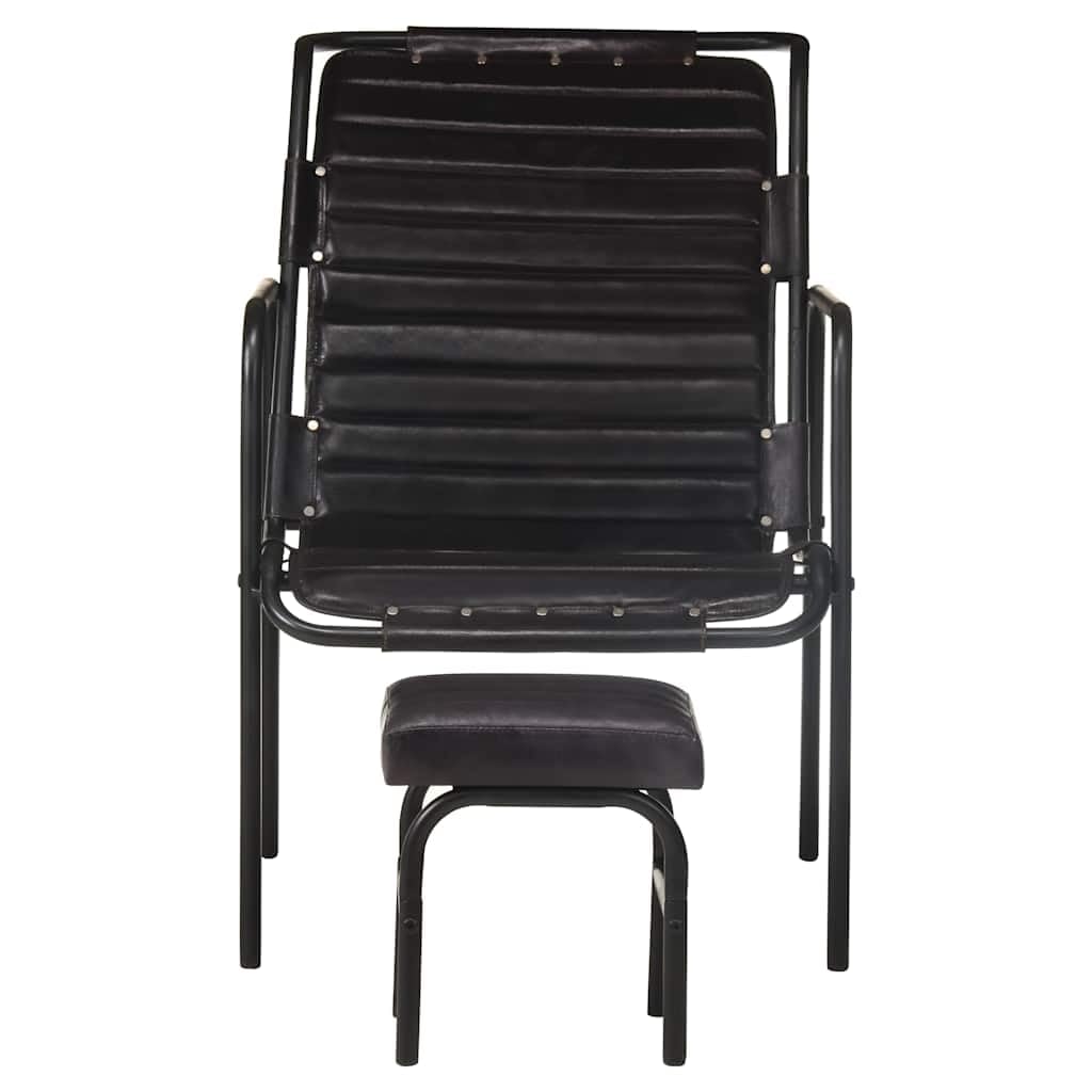 Sillón de relax con reposapiés de piel auténtica, color negro, sillón loungesessel salón, sillón orejero con taburete, sillón tapizado con función de relax, sillón de lectura, sillón moderno
